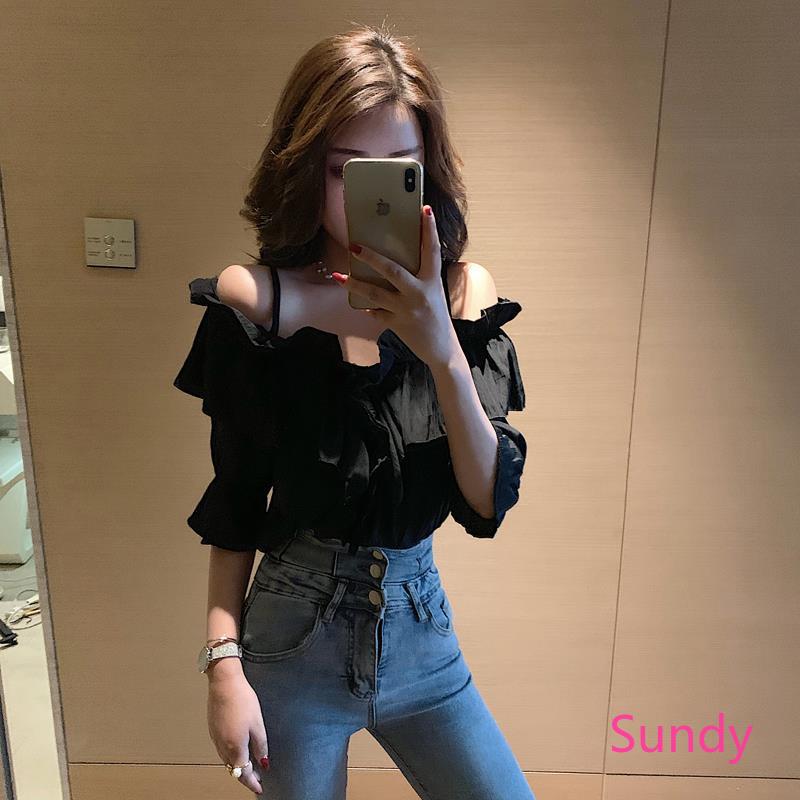 Áo sơ mi nữ công sở trễ vai tay ngắn mùa hè