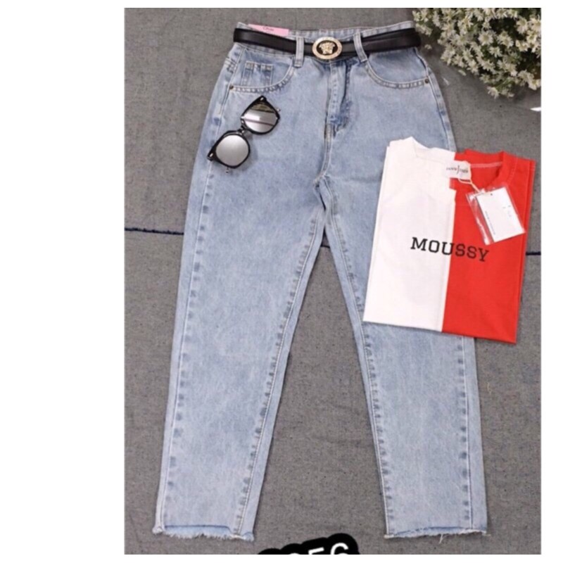 quần jean nữ XANH BẠC TUA GÓT C.HONG cao cấp 3056