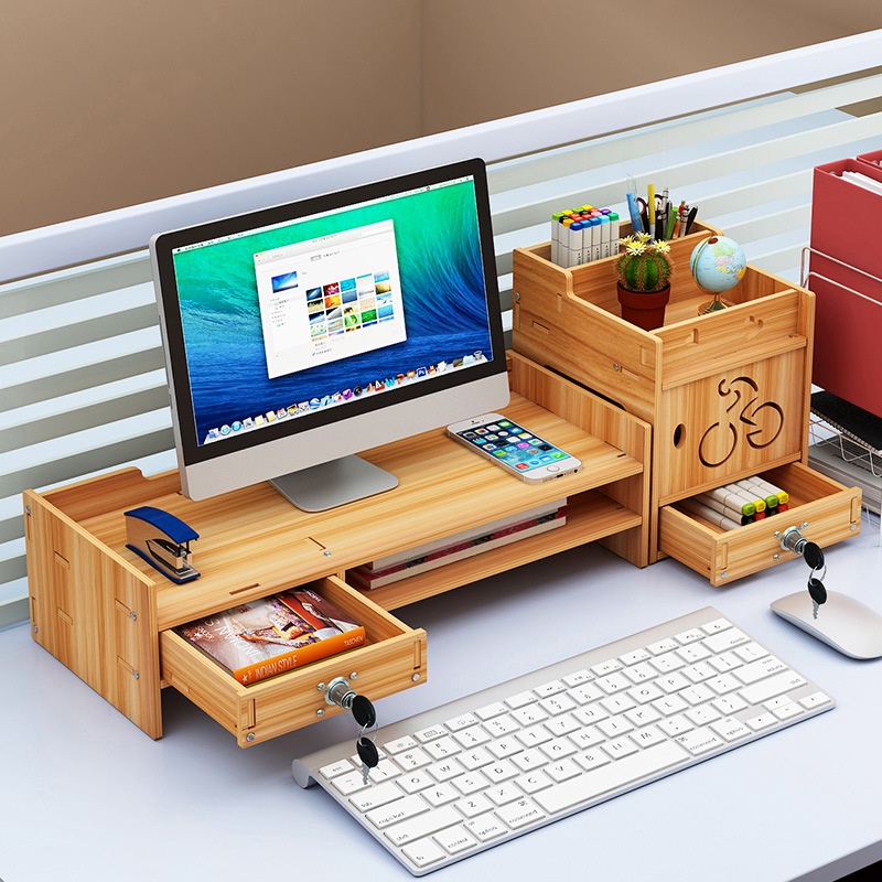 ۩✜✸Kệ laptop để màn hình hồ sơ bàn BIBOTOYKMT9-10 bằng gỗ cao cấp nhiều ngăn TIỆN LỢI 2 màu nâu sáng sang trọng