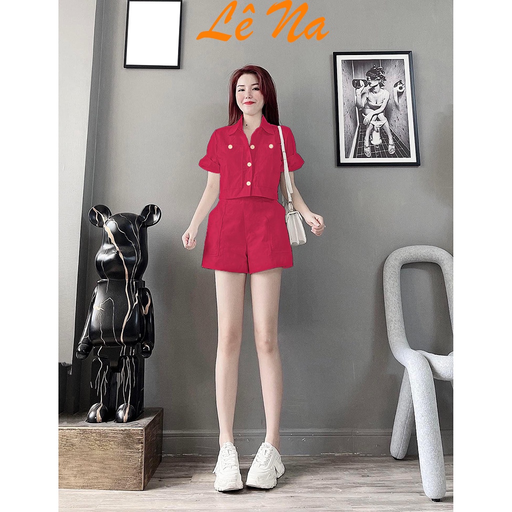 Set Đồ Nữ Áo Sơ Mi Croptop Kèm Quần Đùi Nữ Ống Rộng SV14