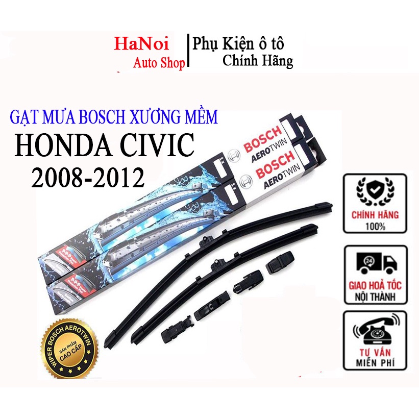 Gạt mưa ô tô Honda Civic 2008-2012 cao cấp xương mềm silicon Bosch Aerofit cao cấp