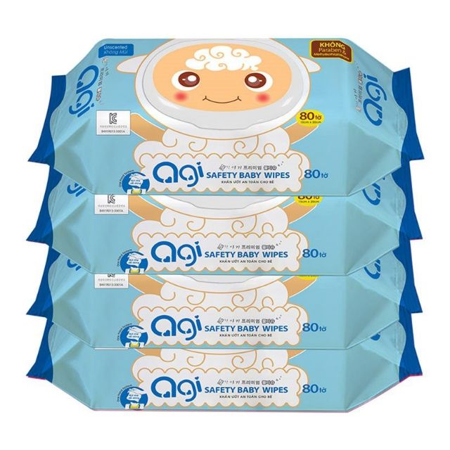 Khăn ướt Agi 80 tờ không mùi an toàn cho bé
