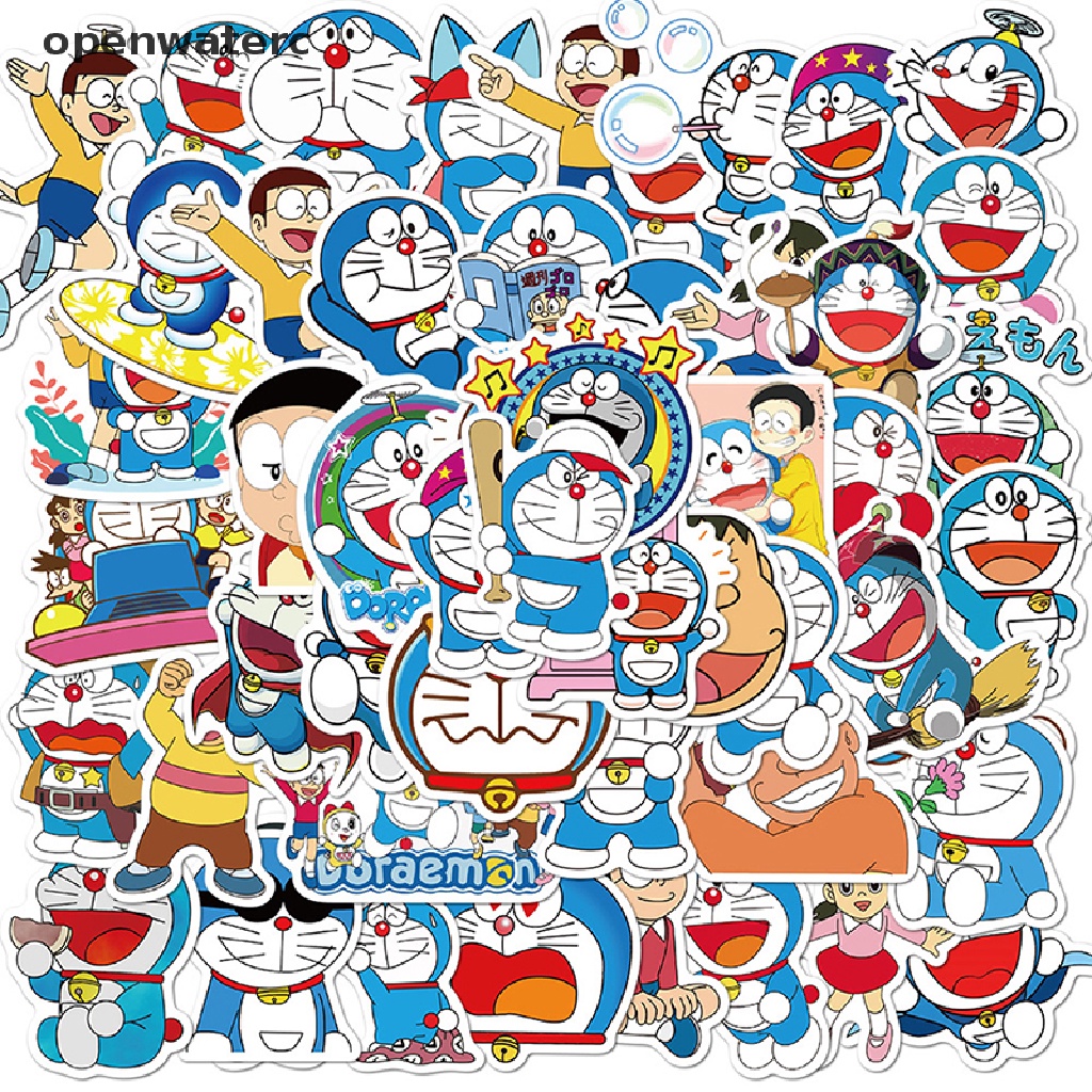 Bộ 50 Miếng Dán Hình Doraemon Trang Trí Xe Hơi / Laptop / Xe Máy / Hành Lý