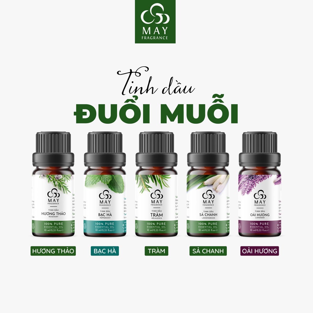 Combo tinh dầu đuổi côn trùng May Fragrance lọ 10 ml | Có kiểm nghiệm GC - MS