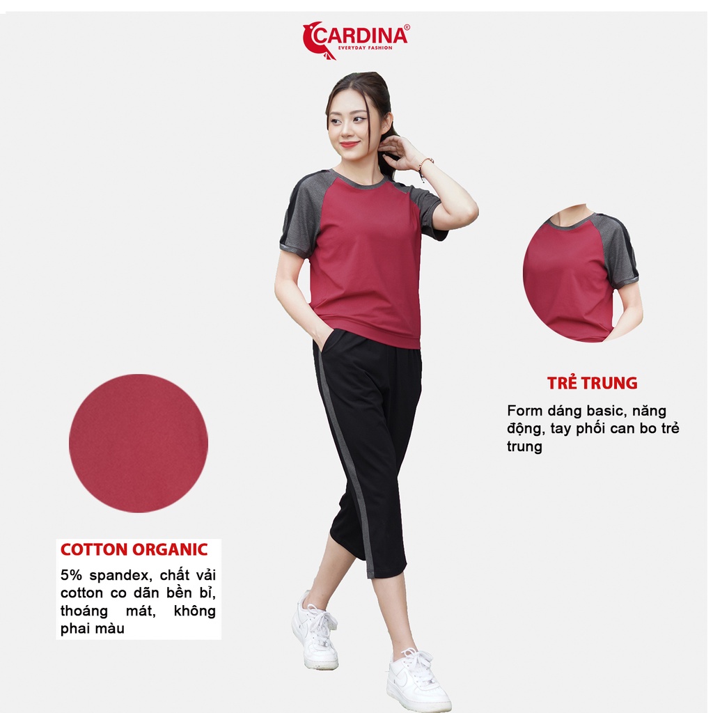 Đồ Bộ Nữ 𝐂𝐀𝐑𝐃𝐈𝐍𝐀 Chất Cotton Cao Cấp  Kiểu Dáng Thể Thao Bộ Mặc Nhà Áo Cộc Tay Quần Lửng Pha Màu 2CF01