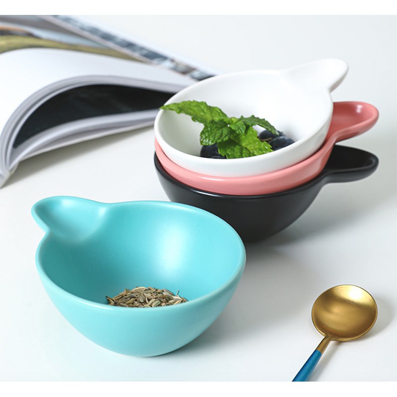 Bát ăn dặm gốm sứ tròn tay cầm sâu 12cm - nhiều màu