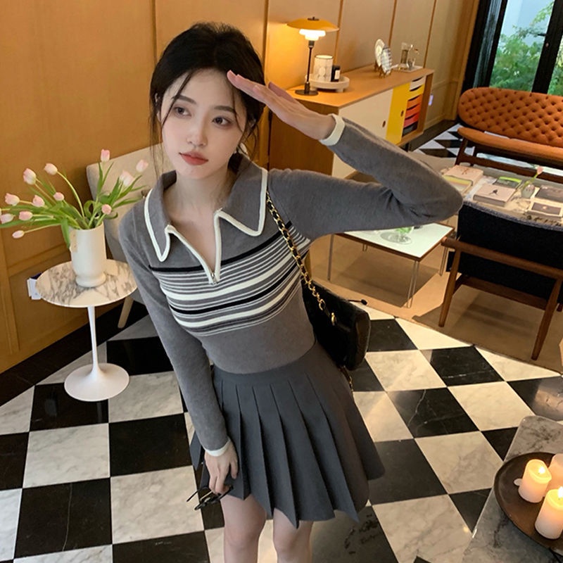 Áo Sweater Dệt Kim Tay Dài Kẻ Sọc Màu Sắc Tương Phản Cá Tính Cho Nữ  tao bao
