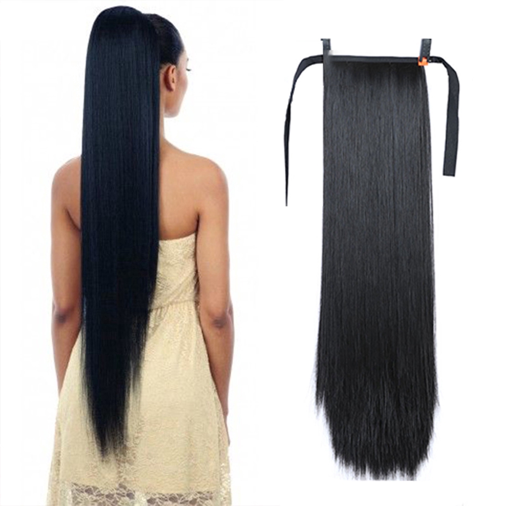 Tóc giả Wigsin cột đuôi ngựa dài thẳng sợi tổng hợp với ruy băng