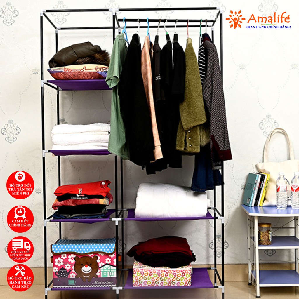 Tủ Quần Áo 2 Buồng 6 Ngăn Tiện Lợi Cao 170cm Chất Lượng Cao Chắc Chắn, Vững Chãi Hàng Chính Hãng Amalife