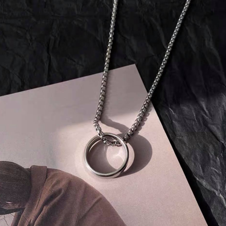 Dây chuyền titan phối nhẫn cá tính - vòng cổ titan nam và nữ siêu bền không gỉ unisex