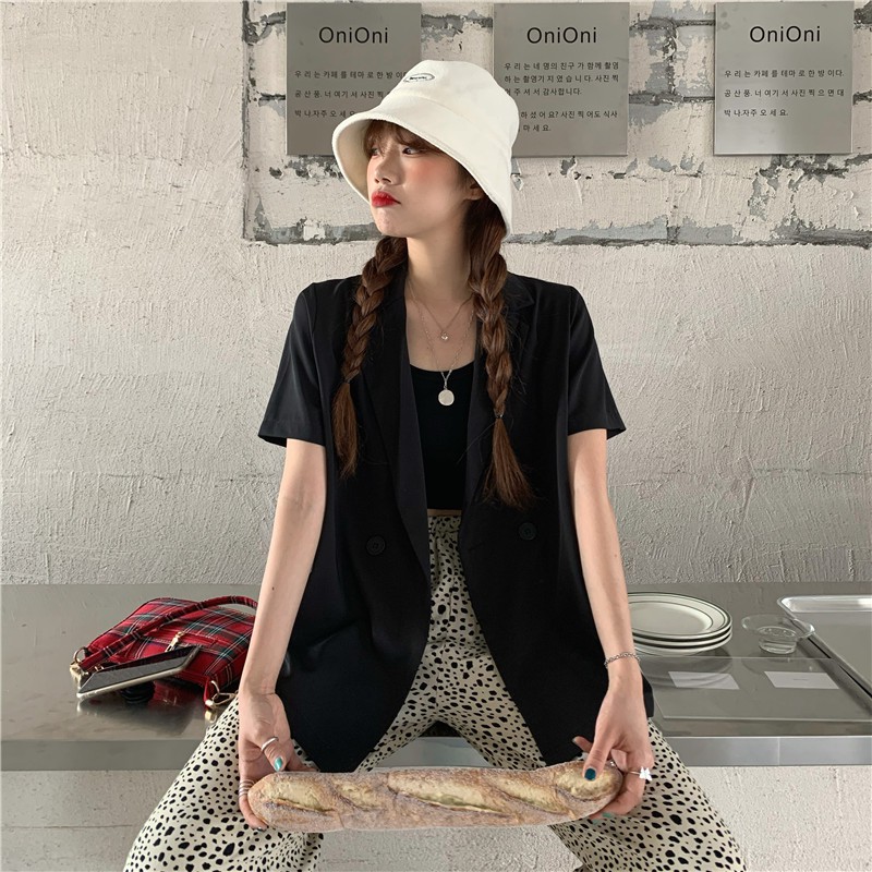 Áo Khoác Blazer Tay Ngắn Dáng Rộng Phong Cách Hàn Quốc | BigBuy360 - bigbuy360.vn