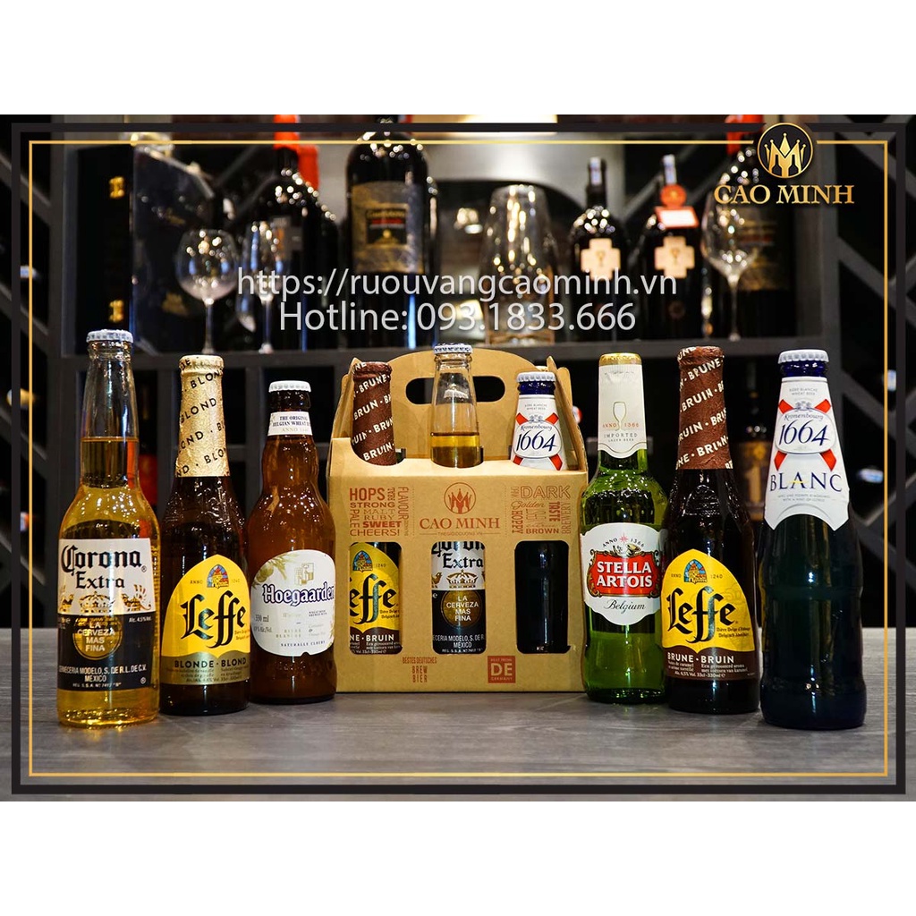 Lốc 6 Chai Bia Các Loại Leffe Vàng, Leffe Nâu, Hoegaarden White, Corona Extra, Stella Artois, 1664 Blanc