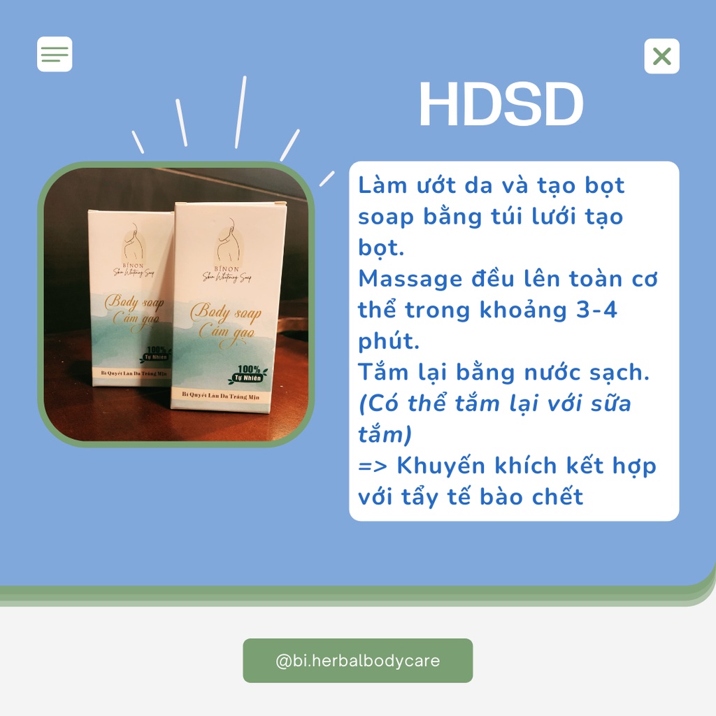 [HOT SALE] Soap GẠO trắng da dành cho body + TẶNG KÈM TÚI ĐỰNG SOAP