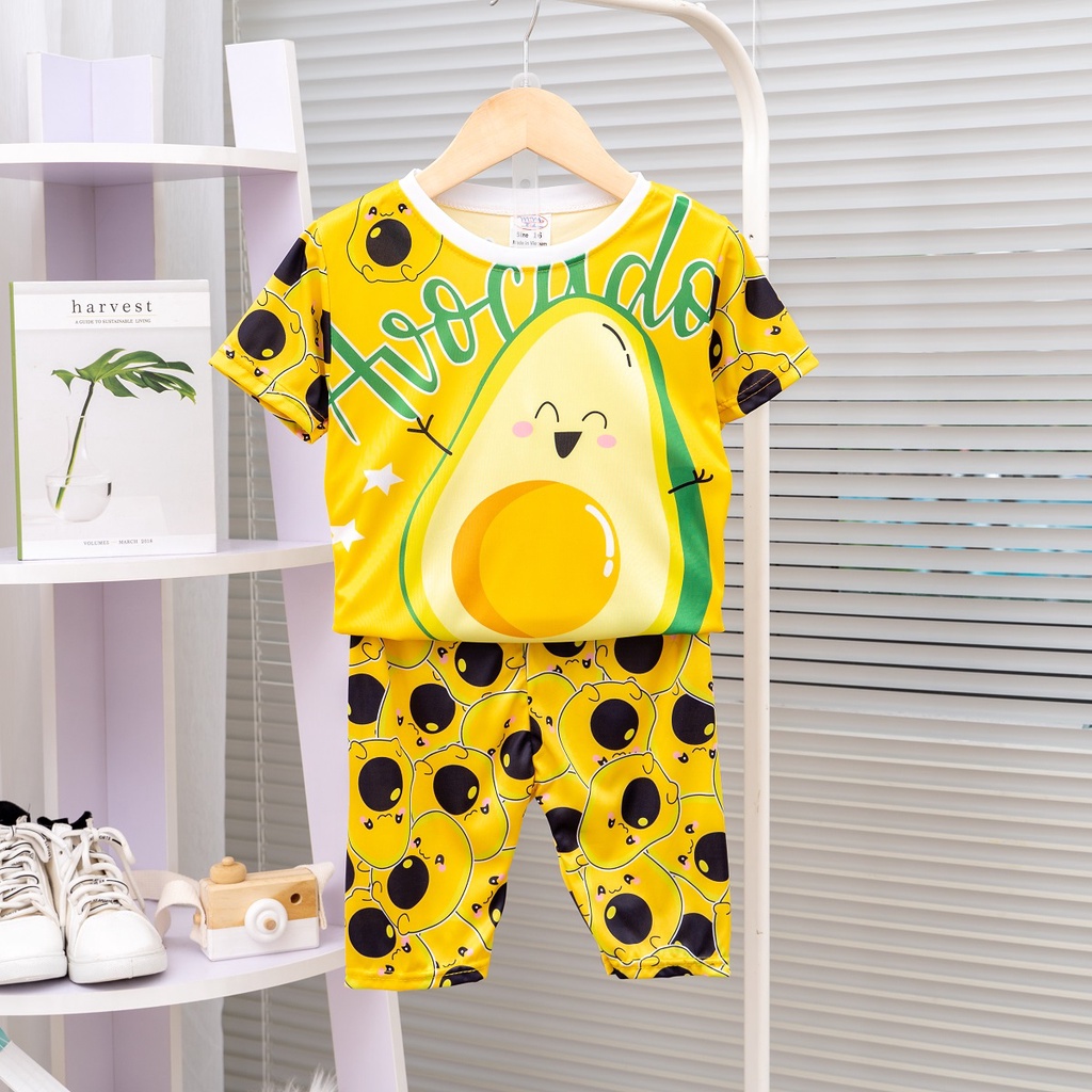 Đồ bộ bé gái vải thun hoạt hình và trái cây in 3D hiệu MIMYKID cao cấp, set đồ cho bé - LMSP-B01GH2