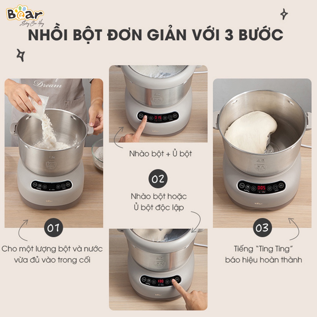Máy Nhào Bột Bear 7L Đa Năng Ủ Bột, Trộn Bột, Nhồi Bột Nhanh Công Suất Lớn Bảo Hành Chính Hãng 18 Tháng - DM-B70V1