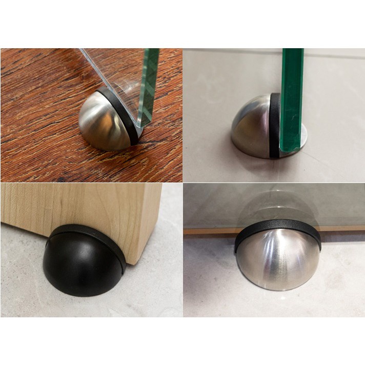 Hít chặn cửa BÁN NGUYỆT kèm ốc vít và miếng dán 3M, chặn cửa inox bền chắc chống va đập cửa - MÀU BẠC