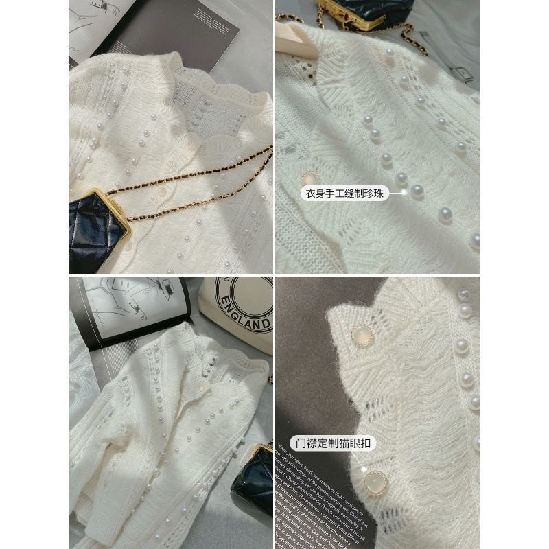 Áo khoác cardigan dệt kim mỏng đính ngọc trai thời trang mùa hè cho nữ