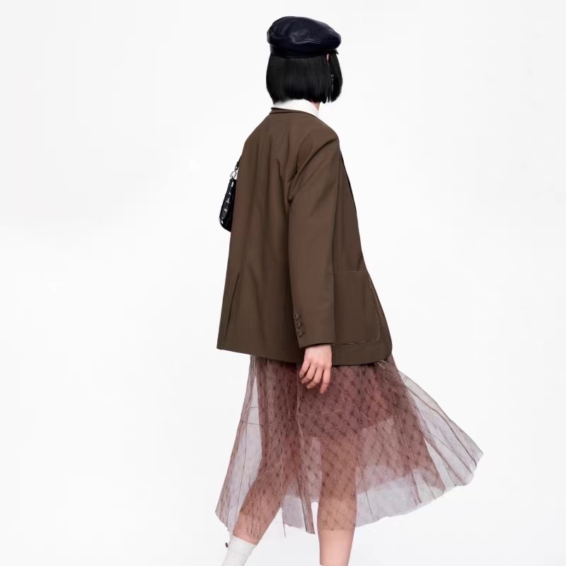 Chân váy nâu ren lưới Peacebird