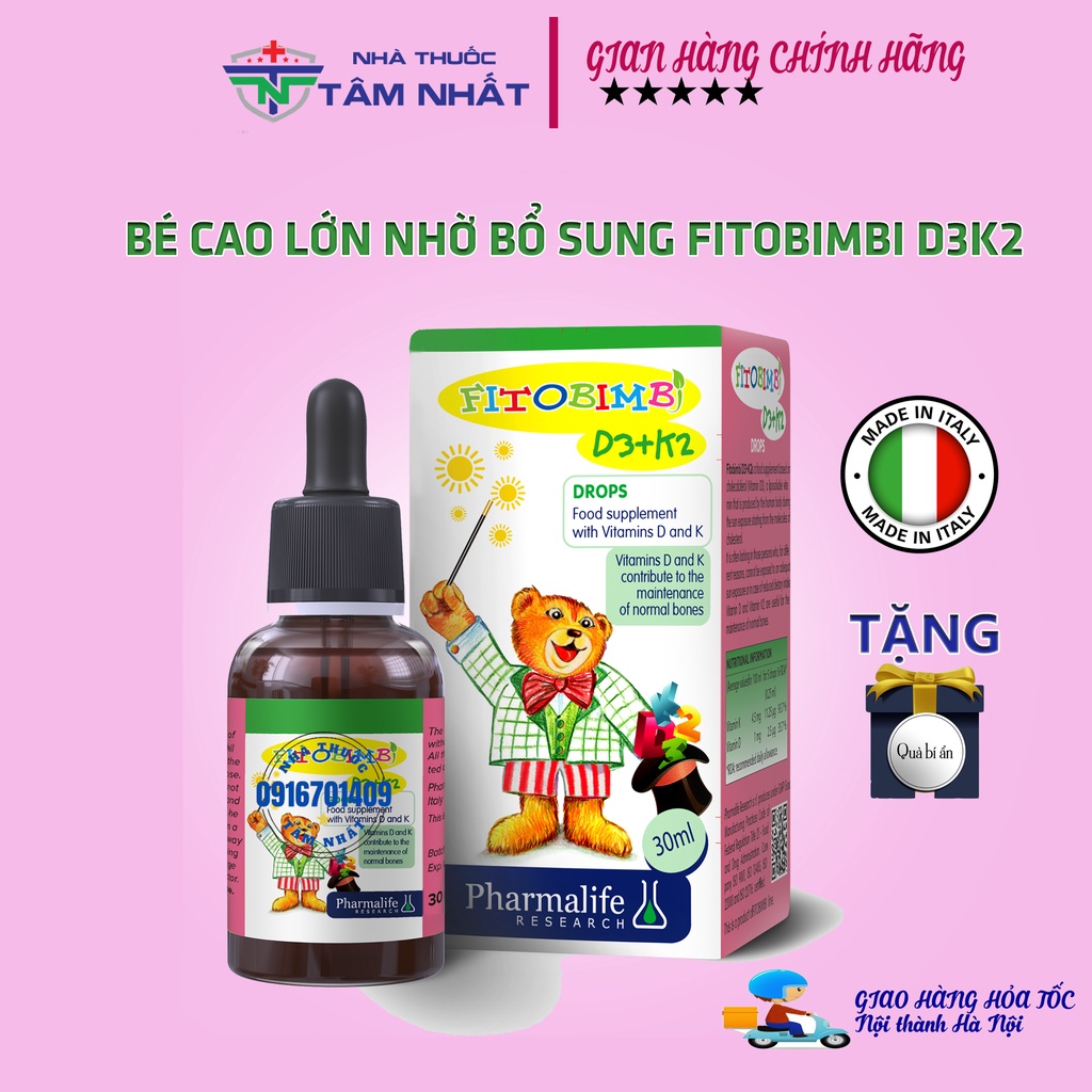 Fitobimbi D3 K2 Phát triển chiều cao Xương răng chắc khỏe, Nhà thuốc tâm nhất