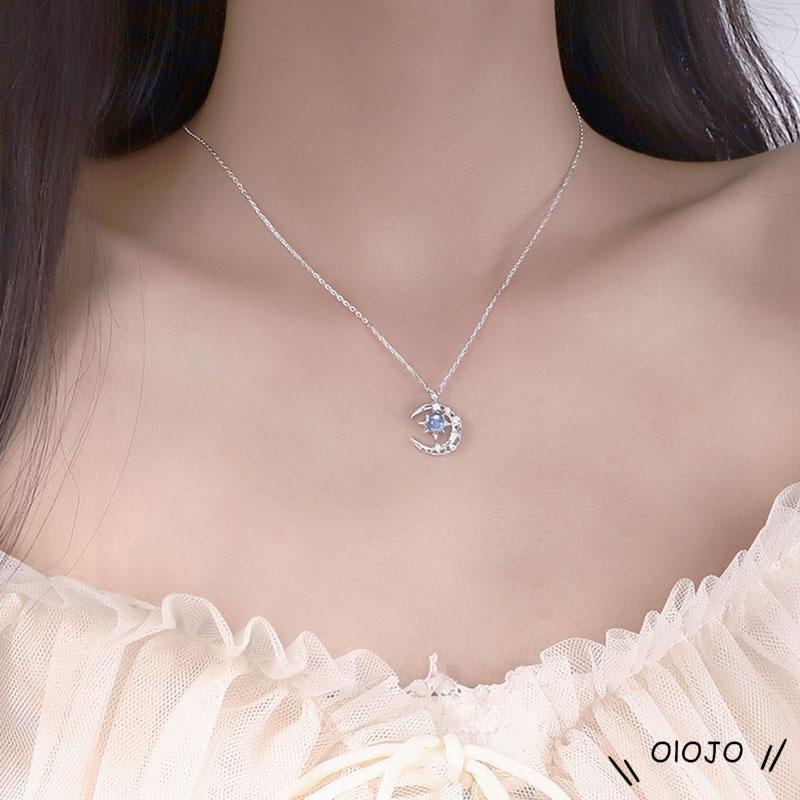 Vòng cổ Mặt Trăng Và Ngôi Sao Màu Xanh Dương Đơn Giản Phong Cách Hàn Quốc Cho Nữ