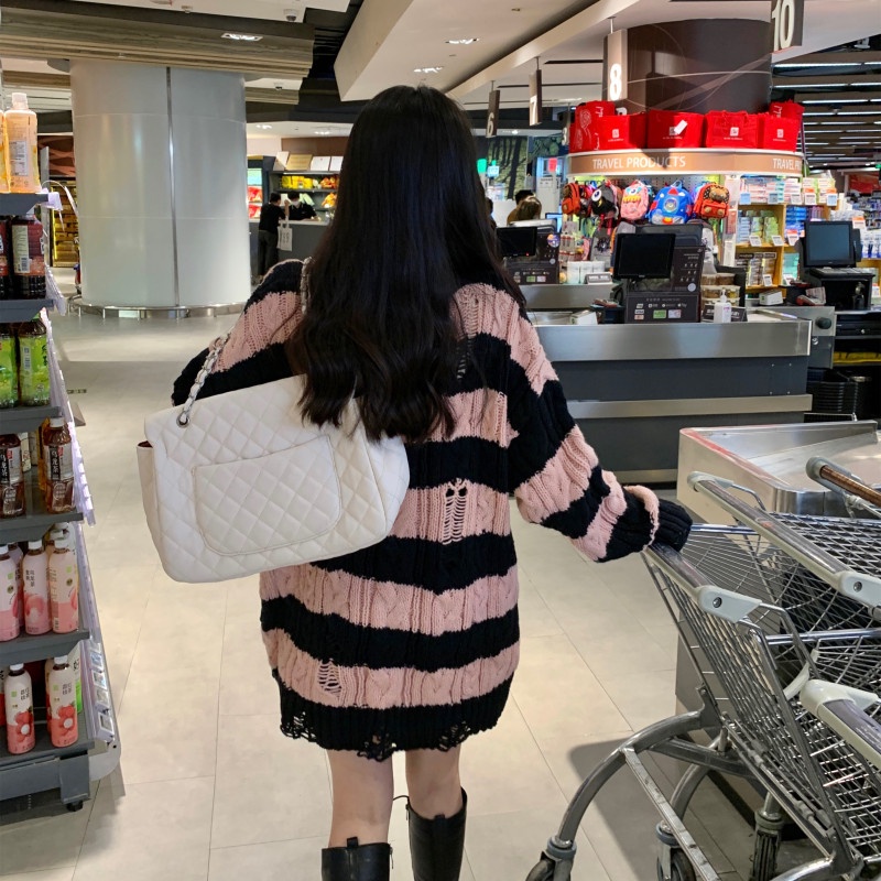 Áo Len Tay Dài Họa Tiết Kẻ Sọc Thời Trang Mùa Thu Dễ Phối Đồ Cho Nữ
