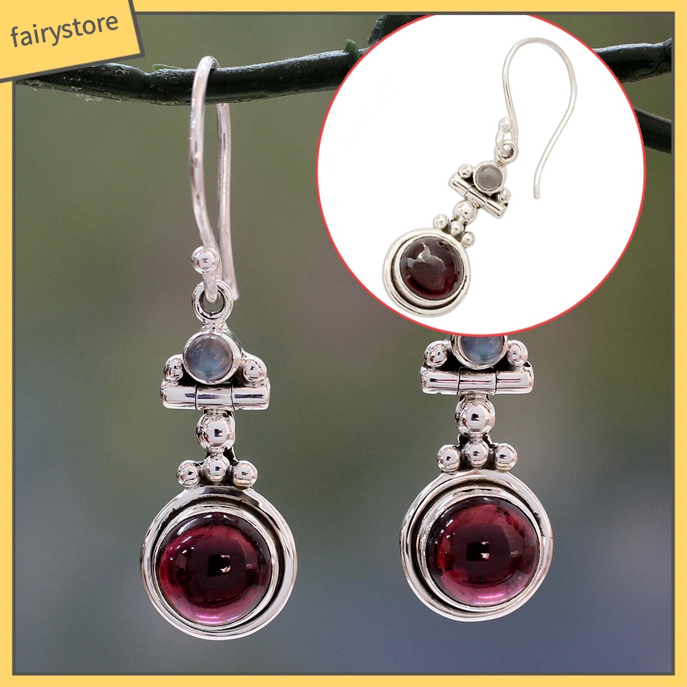 Khuyên Tai Đính Đá Ruby Giả Phong Cách Cổ Điển Thanh Lịch Dành Cho Nữ