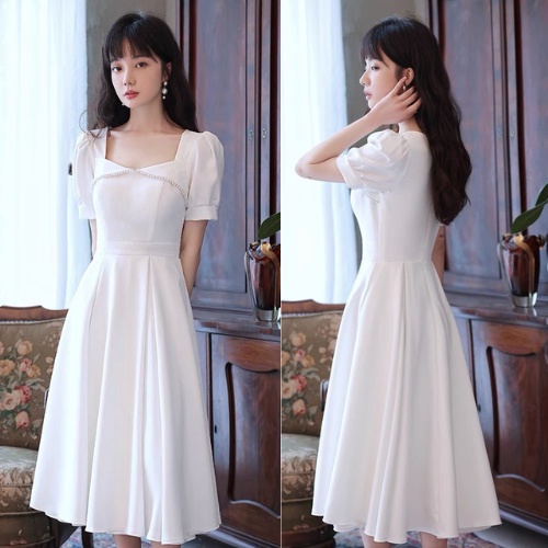Váy dự tiệc cổ cánh tiên k có cúc ngọc dáng xòe tiểu thư, váy đầm đi bàn cô dâu sang chảnh thiết kế_Deloga
