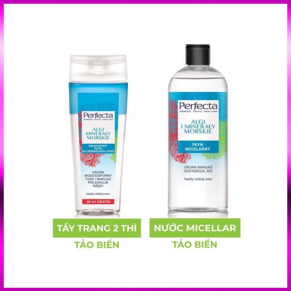 BỘ SẢN PHẨM TẨY TRANG 2 THÌ DẦU-NƯỚC VÀ NƯỚC MICELLAR TẢO BIỂN PERFECTA
