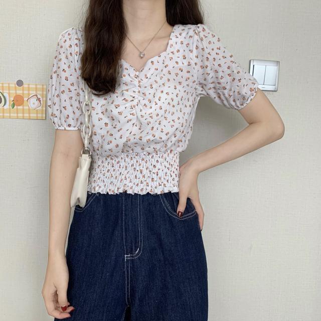 Áo Sơ Mi Ngắn Tay Họa Tiết Hoa Thời Trang Cho Nữ áo croptop JL-TX-196