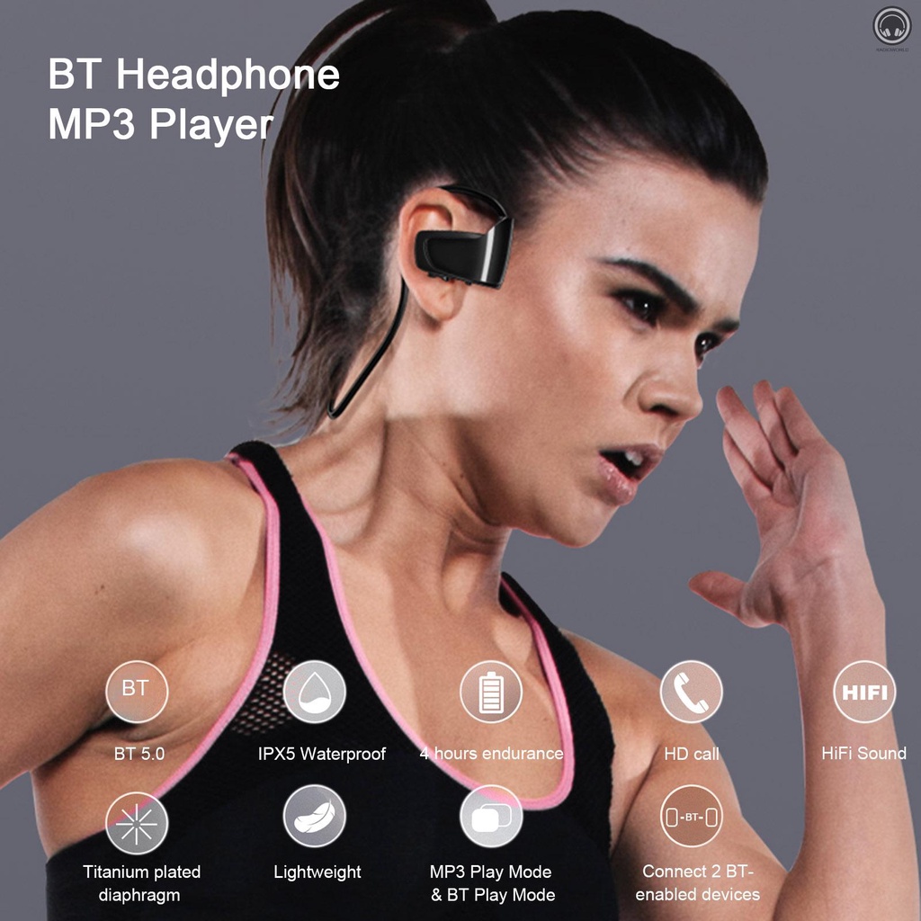 Tai Nghe Bluetooth 5.0 Không Dây 8gb Mp3 Chống Nước Ipx5 Tích Hợp Mic Cho Điện Thoại