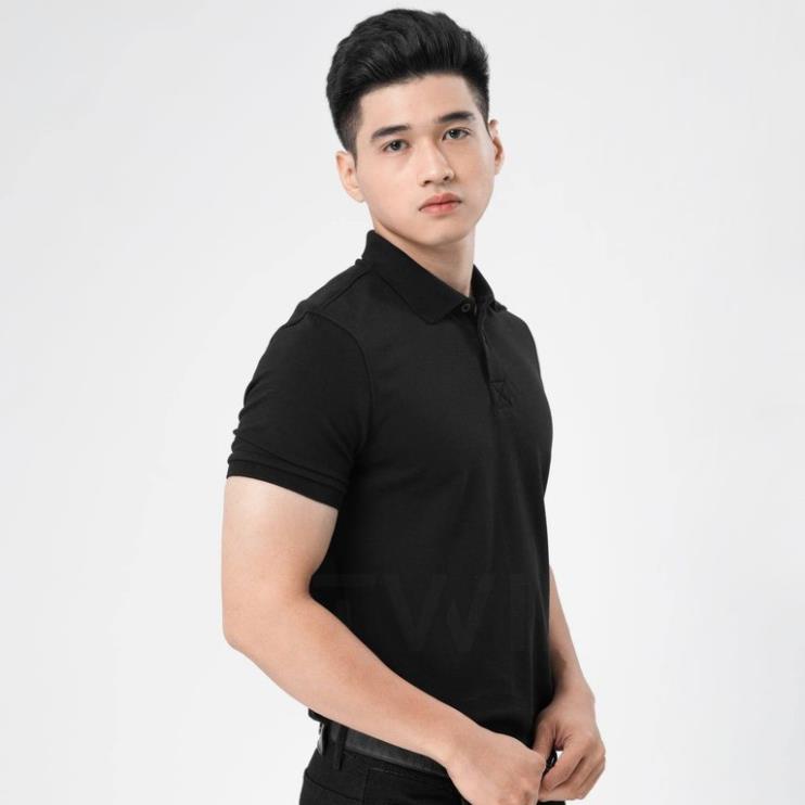 Áo Thun Polo Nam Cổ Bẻ Màu Đen Trơn Vải Cotton Cá Sấu Thương Hiệu Mr Twins *