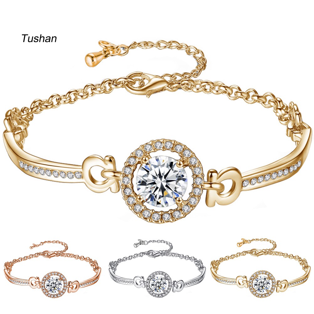 TUSH_Luxury Cubic Zirconia Inlaid Adjustable Chain Bracelet Bangle Women Jewelry Gift