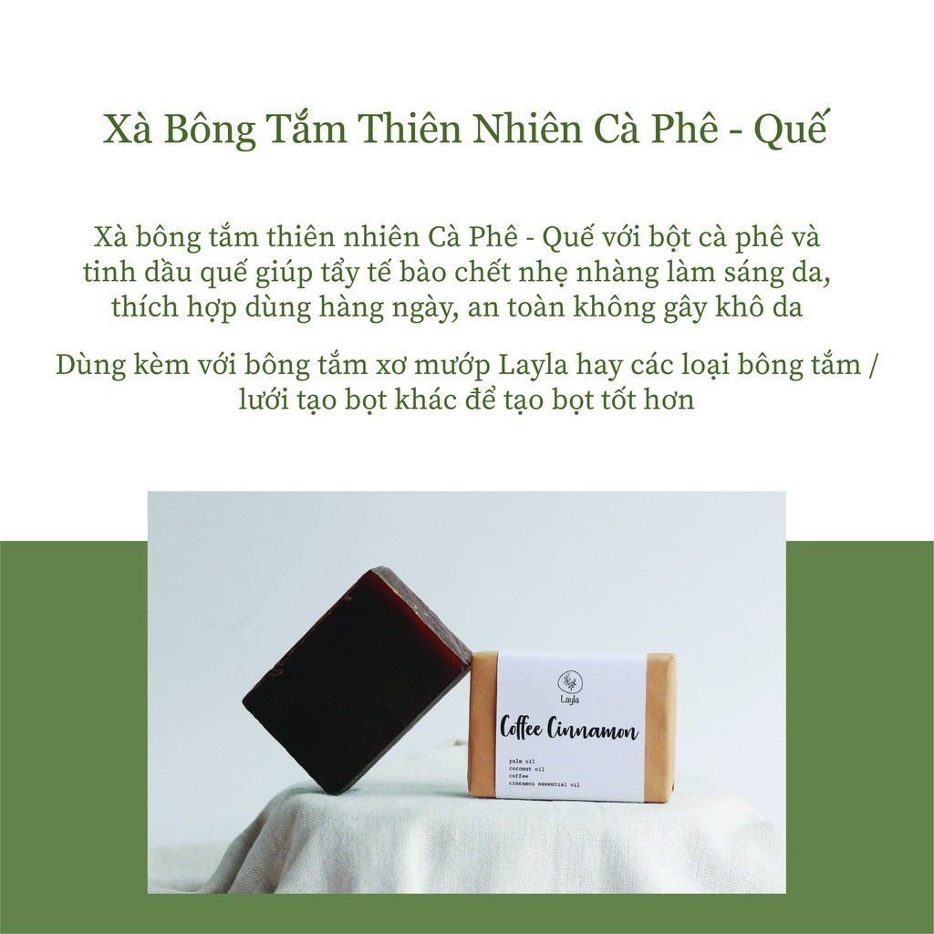 Xà Bông Tắm Thiên Nhiên Cà Phê - Quế Handmade Layla 100gr Tẩy Tế Bào Chết Sáng Da