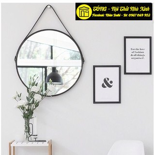 [Hình thật] Gương da bò (gương treo tường trang trí) D= 50cm
