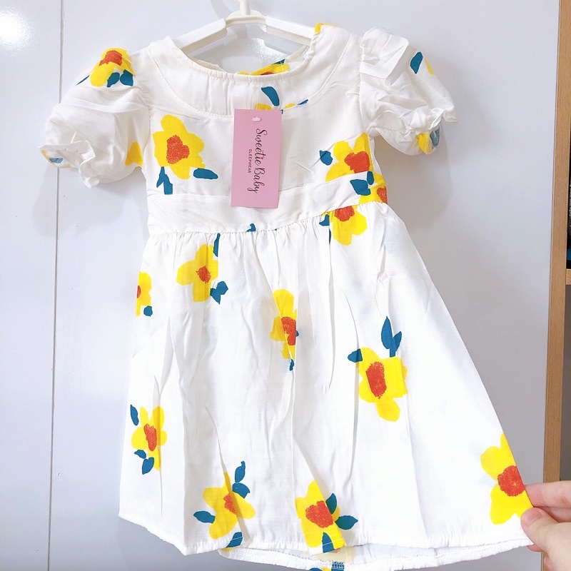váy bé gái-váy đũi hoa cam nơ lưng xinh xắn cho bé gái-chất đũi siêu mềm mát thấm hút mồ hôi (có ảnh thật)