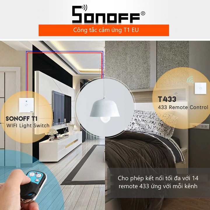 Công Tắc Cảm Ứng WiFi Sonoff T1 EU 1C 1 Cổng