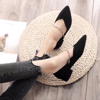 Giày Búp Bê Mũi Nhọn Da Lộn Quai Đá Đế Bệt GP009