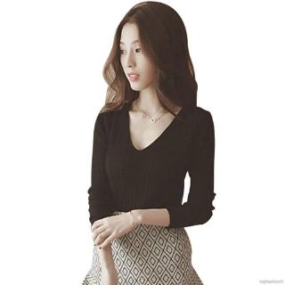 Áo thun gân tay dài cổ chữ V