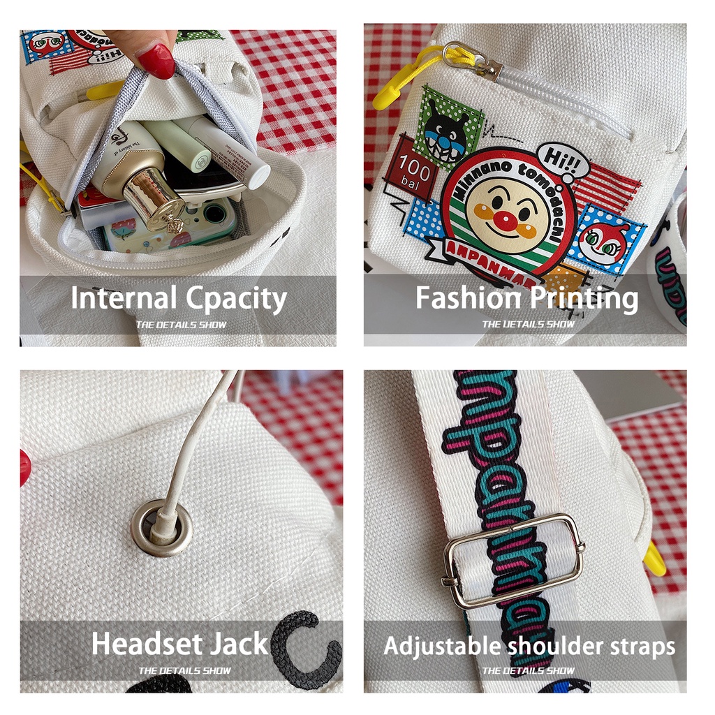 Túi Đeo Chéo Vai Vải Canvas In Họa Tiết Hoạt Hình Thời Trang Cho Nữ