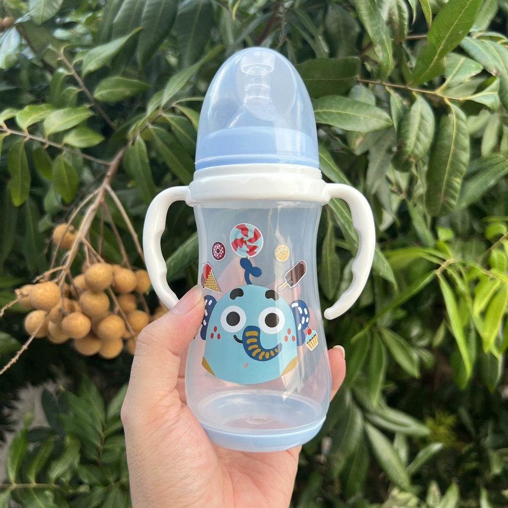 Bình sữa cổ rộng PP dung tích 240/330ml Họa tiết hoạt hình ngộ nghĩnh cho bé