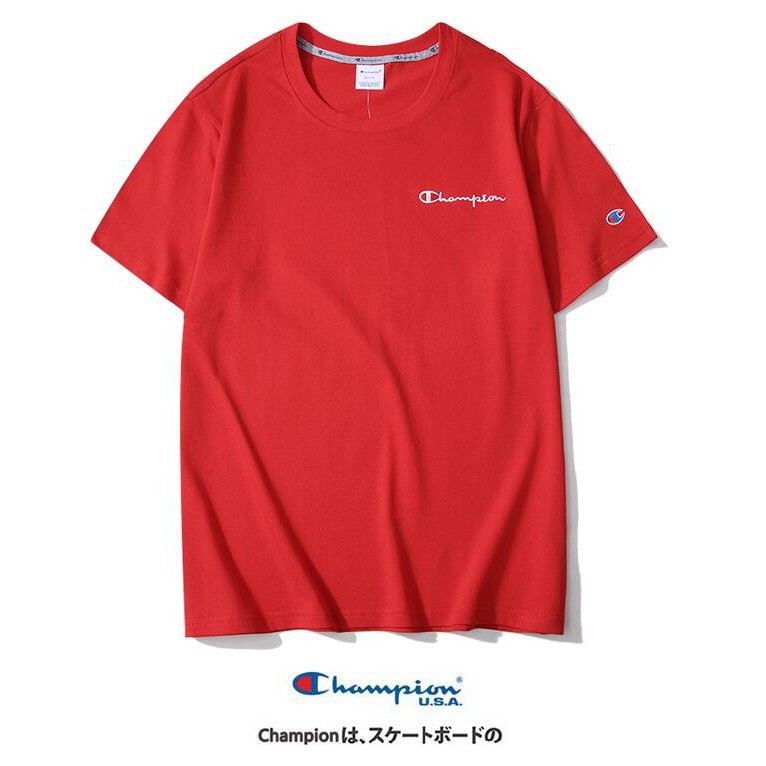 Áo thun cotton ngắn tay thêu chữ champion thời trang cho nam nữ