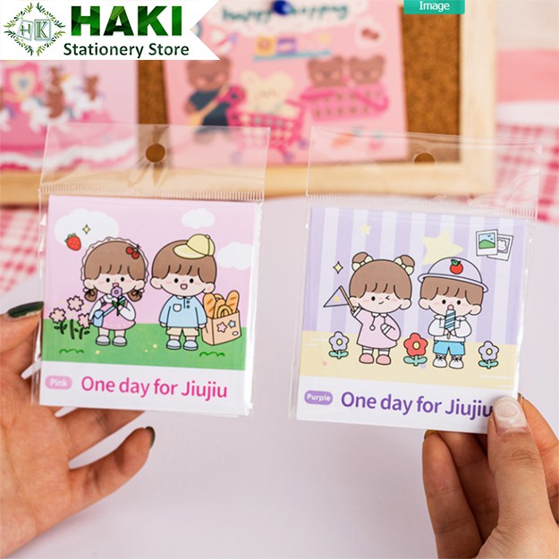 Sticker cute cô gái dễ thương HAKI, hình dán cute 4 miếng sticker trang trí sổ đáng yêu giá rẻ ST18