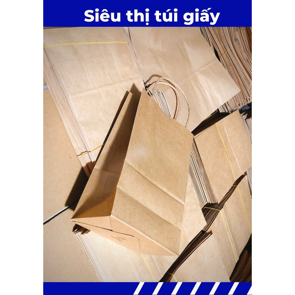 COMBO 10 CHIẾC TÚI GIẤY KRAFT S13: 13.5x8x22cm CÓ QUAI ( ẢNH THẬT)