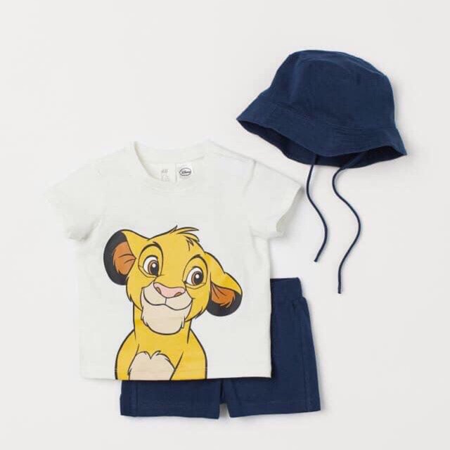 Bộ cộc tay bé trai - Set bộ cộc tay Lion HM kèm mũ chất cotton cho bé trai từ 1-6y