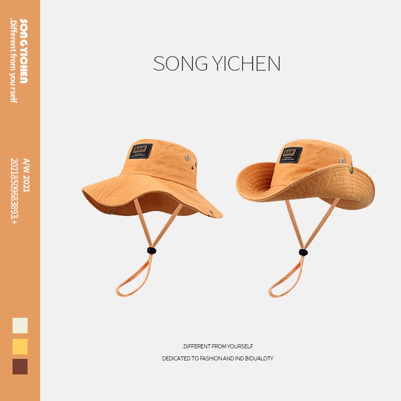 Nón Tai Bèo Vành Rộng Vải Cotton Phối Dây Rút Thời Trang Cao Bồi Phương Tây Cá Tính Cho Nam Nữ