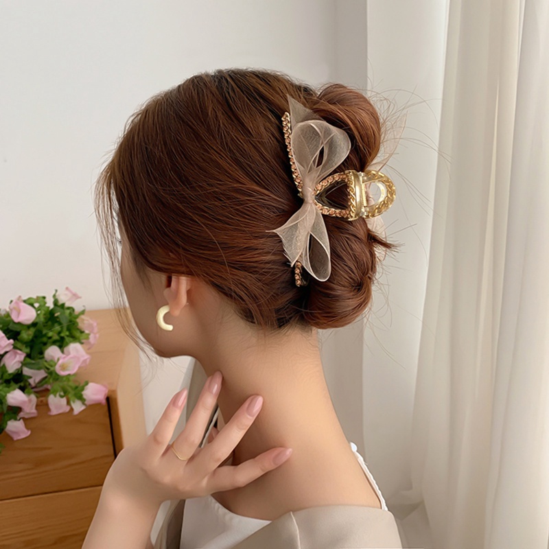 Kẹp Tóc Nơ Lưới Đính Đá Phong Cách Hàn Quốc Dành Cho Nữ