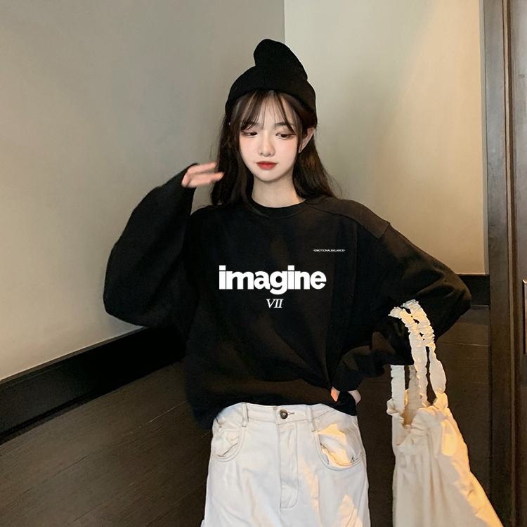 Plus Áo Hoodie Cotton Cổ Tròn Tay Dài Dáng Rộng Phong Cách Hàn Quốc Thời Trang Cho Nữ 2021
