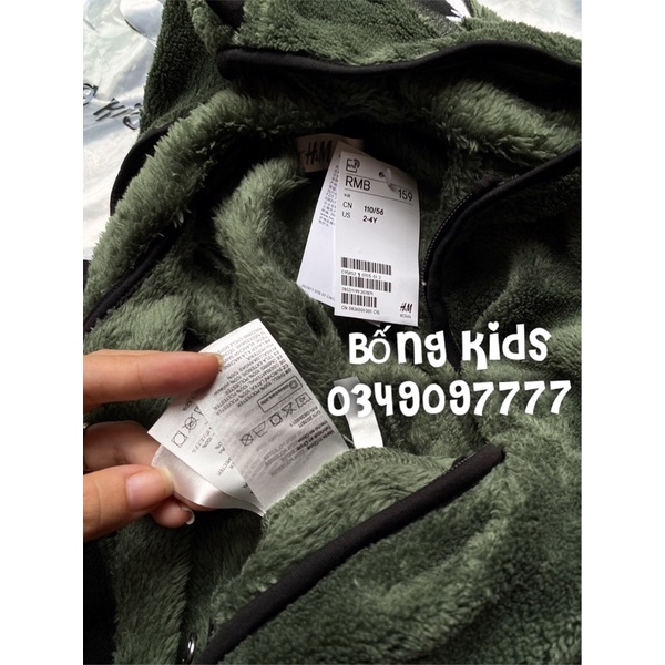 Áo Khoác Lông Cừu Bé Trai Khủg Log Xanh Rêu HaM