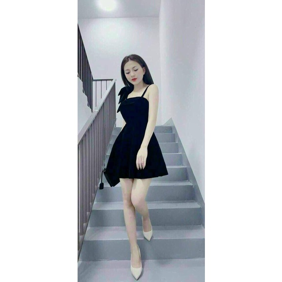 Đầm Nữ Đẹp ⚡𝙎𝙄𝙀̂𝙐 𝙎𝘼𝙇𝙀⚡ Đầm Xòe Thiết Kế 1 Dây kết Nơ Vai Chất Vải Co Dãn - 72053