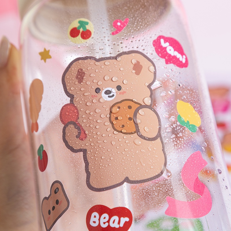 Nhãn dán trang trí sổ tay bằng pvc chống thấm nước họa tiết gấu thỏ dễ thương